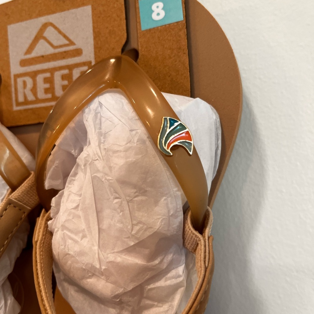 REEF FLIP FLOPS Sandals Toddler Kids Size US 8 New Little Charming Tan Waves - Picture 2 of 4